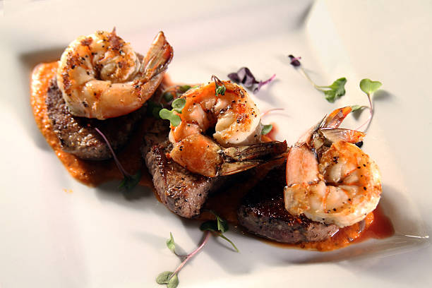 istock Gourmet surf and turf with white all around 530467531