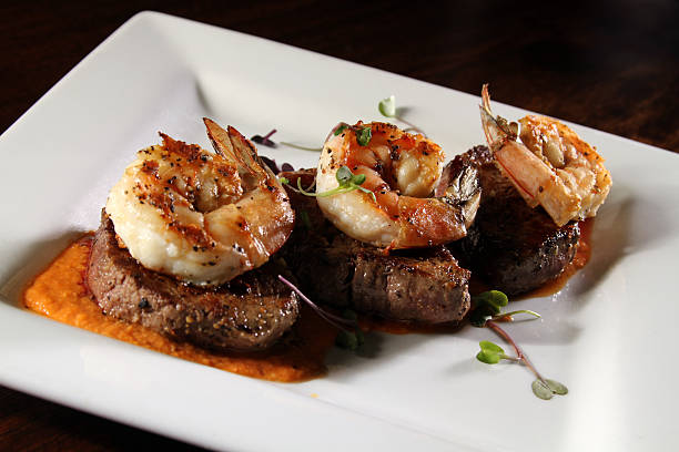 Gourmet surf and turf stock photo