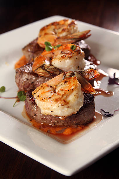 istock Gourmet surf and turf with shrimp and steak 530467553