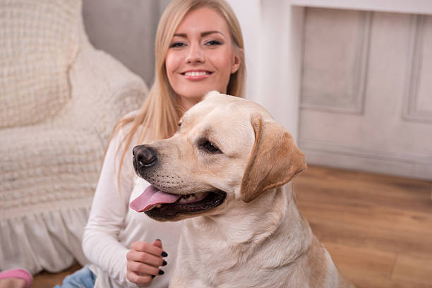 istock Beautiful  blond girl with Labrador Retriever 530469921