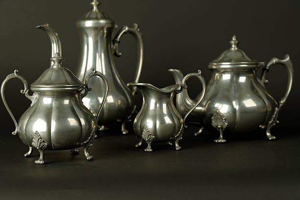 istock Set of vintage silver plated goblets isolated 530472947