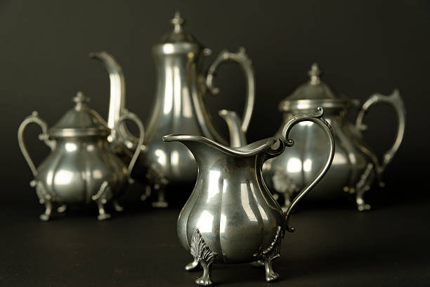 istock Set of vintage silver plated goblets isolated 530472957
