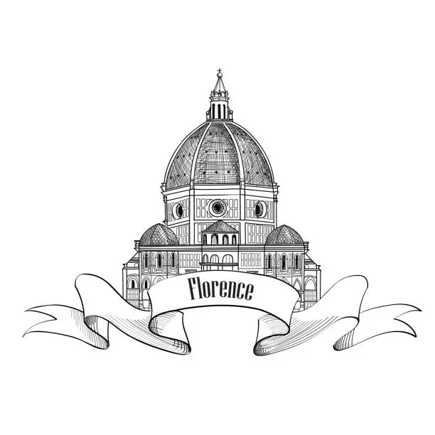 Vector illustration of Florence symbol. Travel Italy icon. Cathedral Santa Maria del Fiore