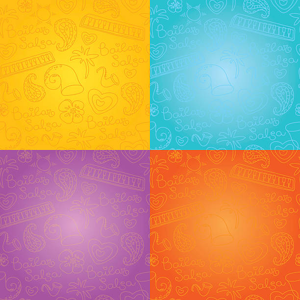 Salsa dance and music seamless patterns set. vector art illustration