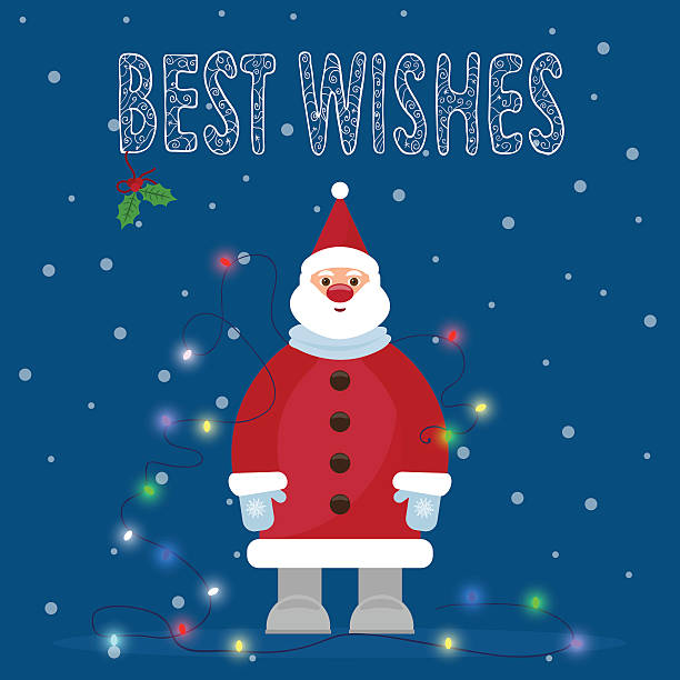 ilustraciones, imágenes clip art, dibujos animados e iconos de stock de ilustración con santa claus a mano dibujo mejores deseos y brillantes luces - mirth