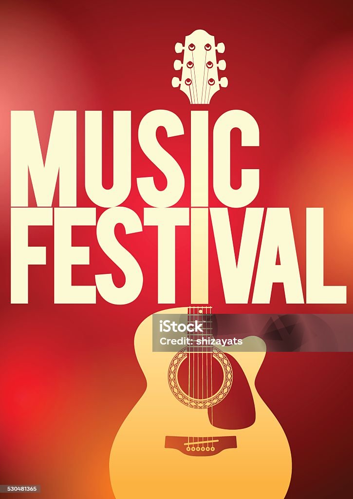 Music Festival poster with acoustic guitar. Vector illustration, Acoustic guitar on the red background concert flyer template. Country and Western Music stock vector