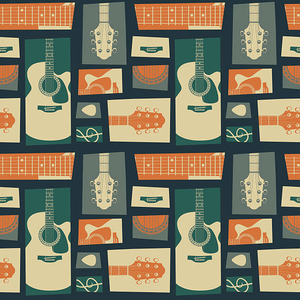 Acoustic guitar collage pattern Vector seamless pattern guitar designs stock illustrations