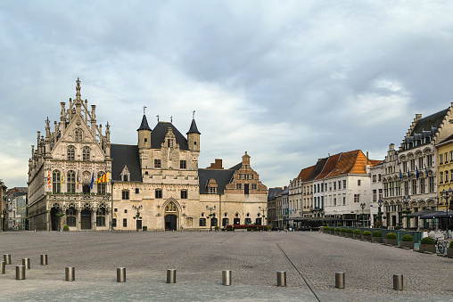 View of Grand Market Square (Grote Markt) with town hall in Mechelen, Belgium