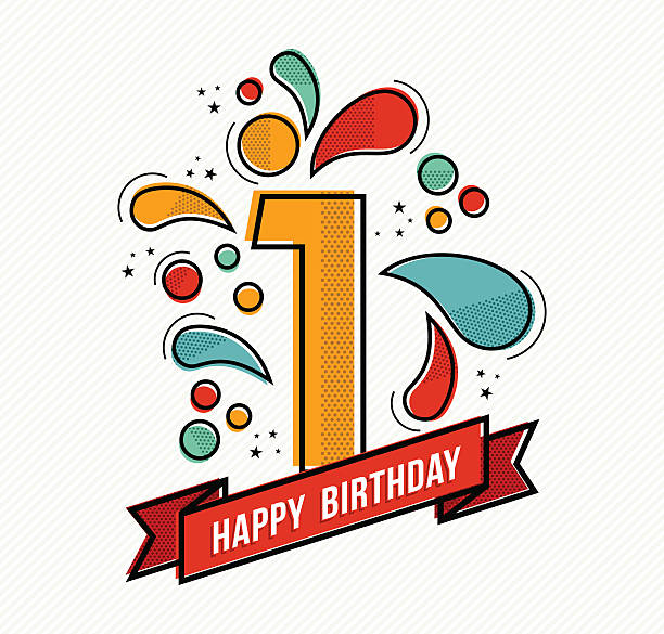 illustrazioni stock, clip art, cartoni animati e icone di tendenza di colorato buon compleanno numero 1 linea design piatto - first birthday
