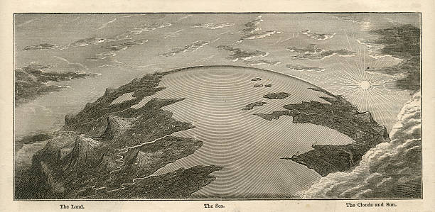 지형적 지상관광 바다빛 스카이 지구별 전 앤틱형 1871 일러스트 - etching stock illustrations