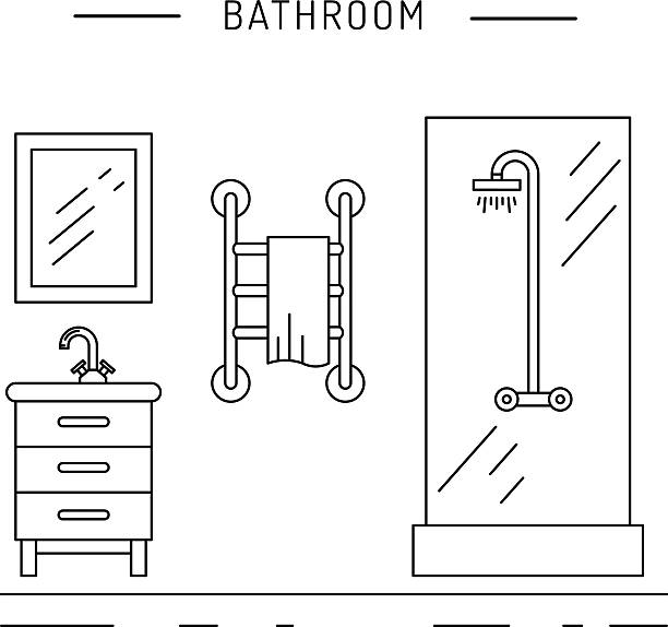 wnętrza pokoju z prysznicem - bathroom home addition bathtub blinds stock illustrations