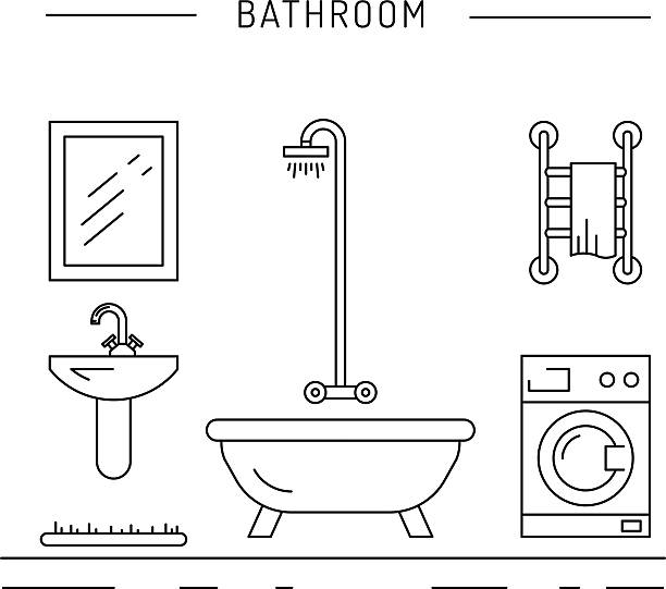 интерьер из душем - bathroom home addition bathtub blinds stock illustrations