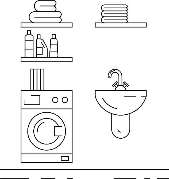 ilustraciones, imágenes clip art, dibujos animados e iconos de stock de lavandería interior de - bathroom home addition bathtub blinds