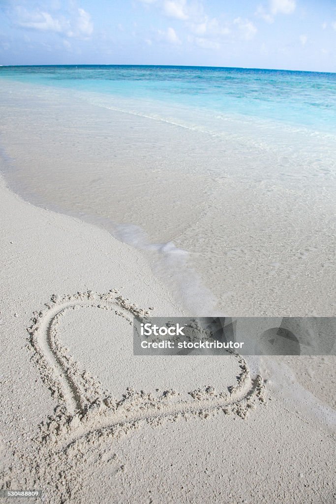 i love Maldives beautiful beach of maldives with heart in the sand Atoll Stock Photo