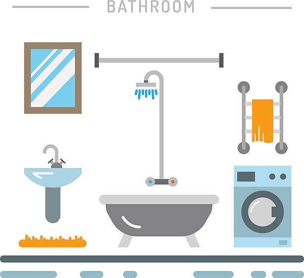 wektor łazienka wnętrza - bathroom home addition bathtub blinds stock illustrations