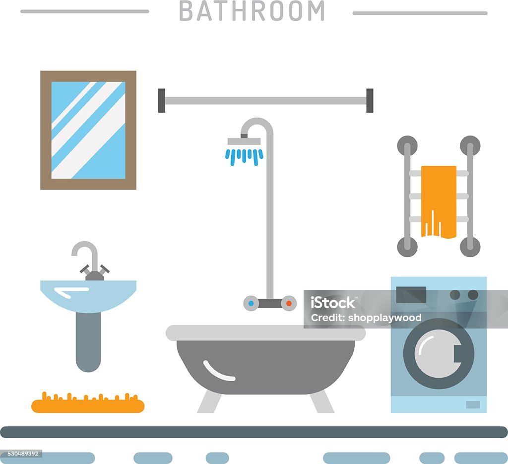 Bathroom interior vector Elements for bathroom interior. Bathroom interior vector. Shower stock vector