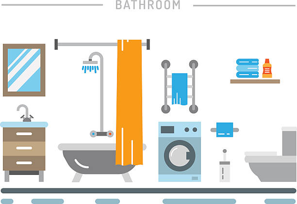 wektor łazienka wnętrza - bathroom home addition bathtub blinds stock illustrations