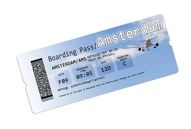 istock Airline boarding pass tickets to Amsterdam isolated on white 530489543