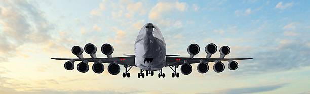 istock modern passenger airplane - flight in sunset panorama 530489966