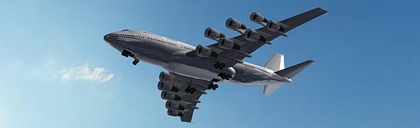 istock modern passenger airplane in flight - panorama 530490778