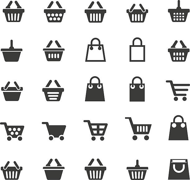 shopping einkaufswagen symbole - korb stock-grafiken, -clipart, -cartoons und -symbole