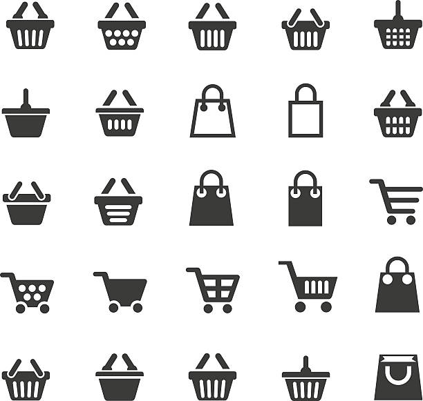 장바구니 아이콘 - symbol retail computer icon shopping bag stock illustrations