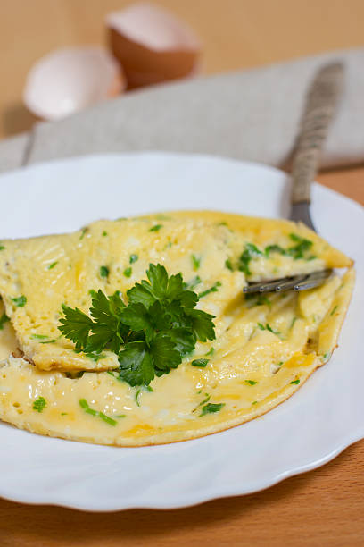 istock Omelet in a white plate and a fork 530491958