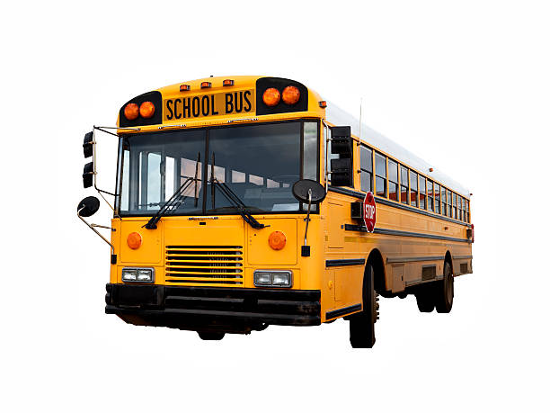 Old School bus isolated with clipping path Old american yellow school bus isolated with clipping path empty school bus stock pictures, royalty-free photos & images
