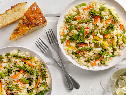 Vegetable Risotto with Fresh Parsley and Focaccia Bread  -Photographed on Hasselblad H1-22mb Camera