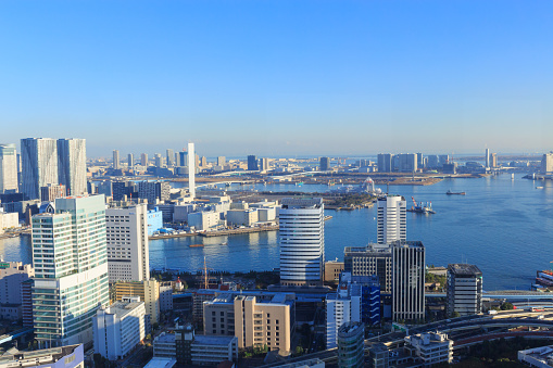 Panoramic cityscape of Tokyo. View from the World Trade Center Building in Hamamatsu-cho between Shimbashi and Shinagawa.