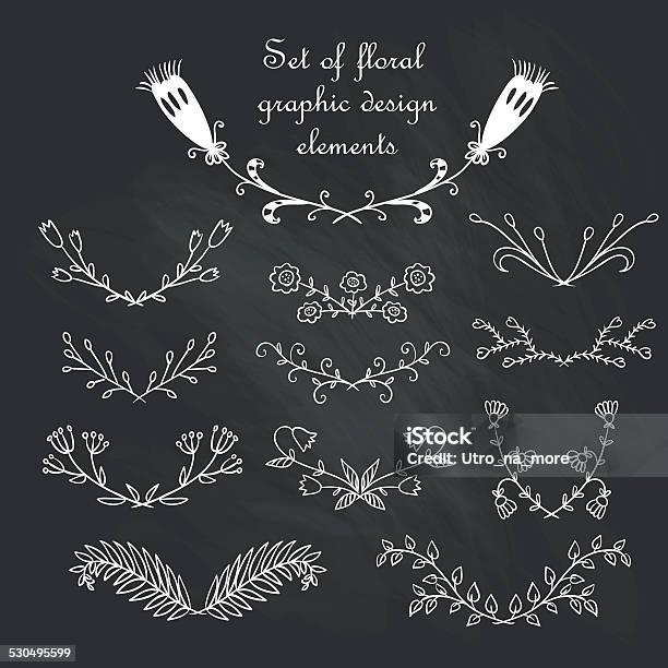 Set Of Floral Graphic Design Elements On Chalkboard Stock Illustration - Download Image Now