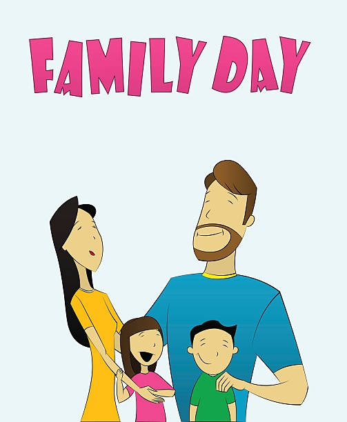 Happy family: father, mother, son and baby girl. illustration of family with father, mother, daughter and son. Conceptual image of  complete, full  family, interracial family, family day, happy family. Vector my stepmom stock illustrations