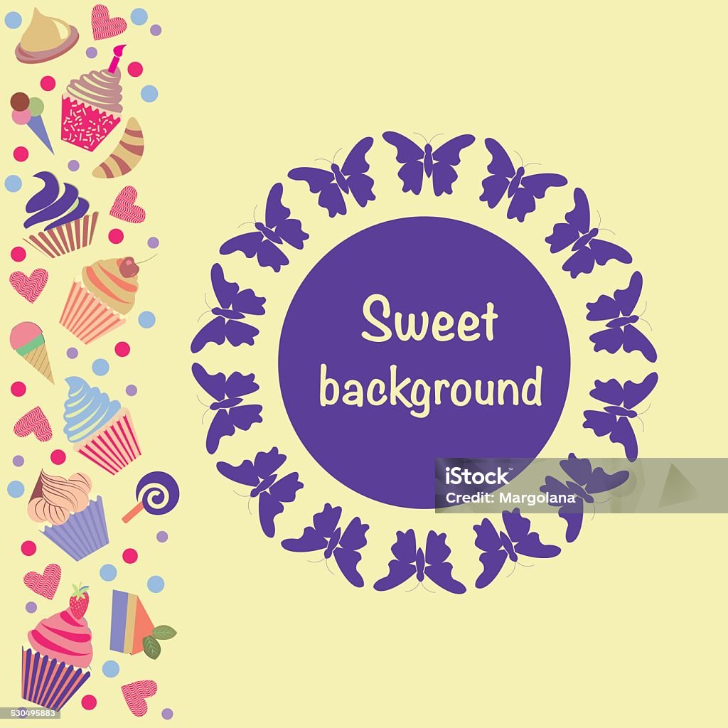 sweet background cute background with cupcakes, ice Cream and  frame for your text. Abstract stock vector
