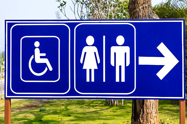 istock Public restroom signs with a disabled access symbol 530499646