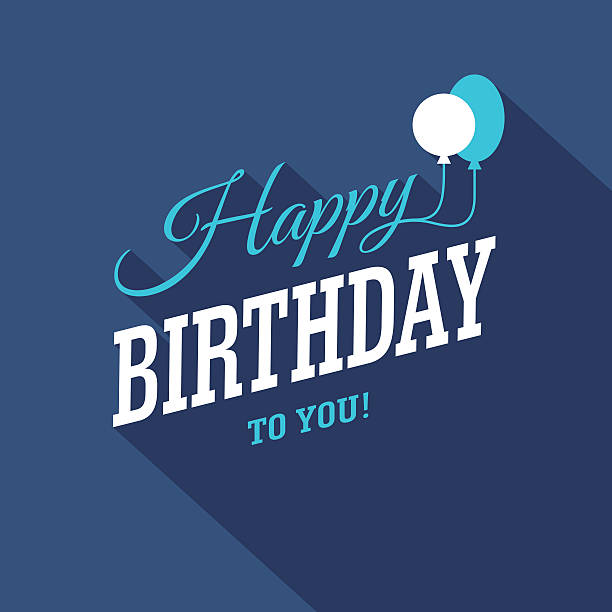 Blue Birthday Card Blue Happy Birthday typographic modern 3d design with two balloons. Can be used for Birthday card, banner or poster happy birthday typography stock illustrations