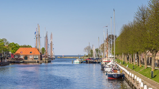 Harbor with sailing boats in Medemblik, Holland