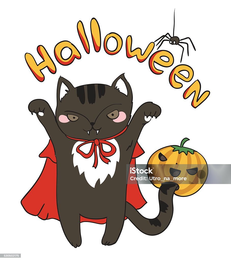 halloween greeting card with black cat and carved pumpkin Animal stock vector