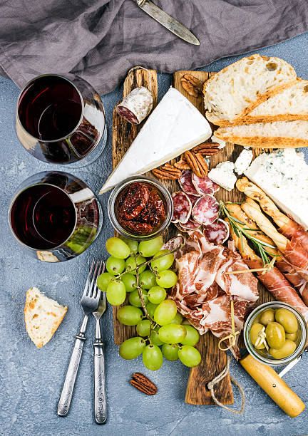 istock Cheese and meat appetizer selection or wine snack set. Variety 530503544