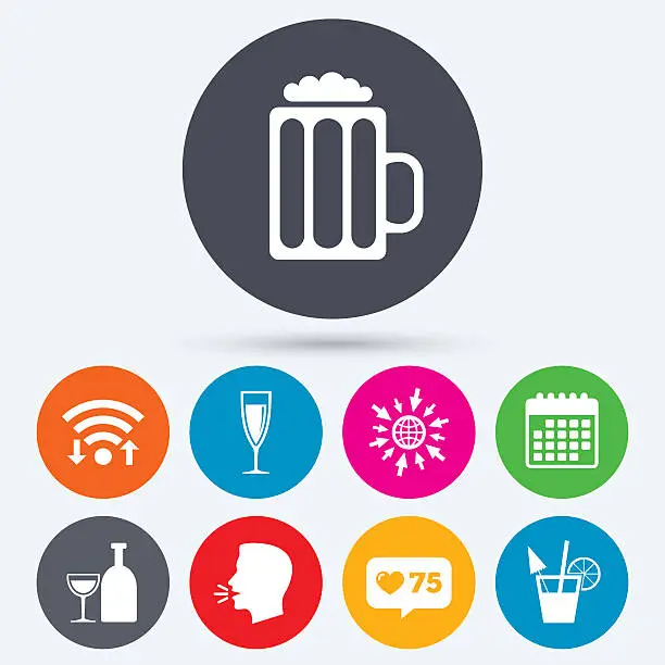 Vector illustration of Alcoholic drinks signs. Champagne, beer icons.