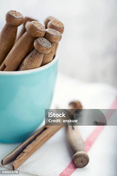 Wooden Vintage Clothespins4 Stock Photo - Download Image Now - Blue, Chores, Close-up