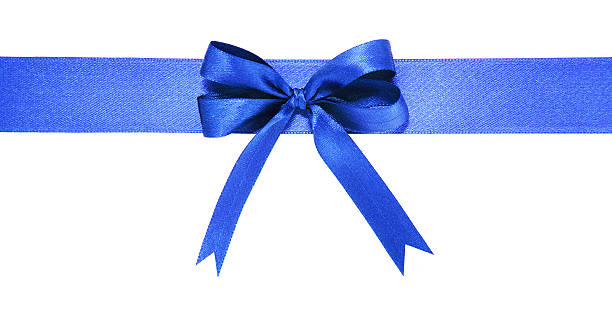 istock Blue fabric ribbon and bow on white background 530503883
