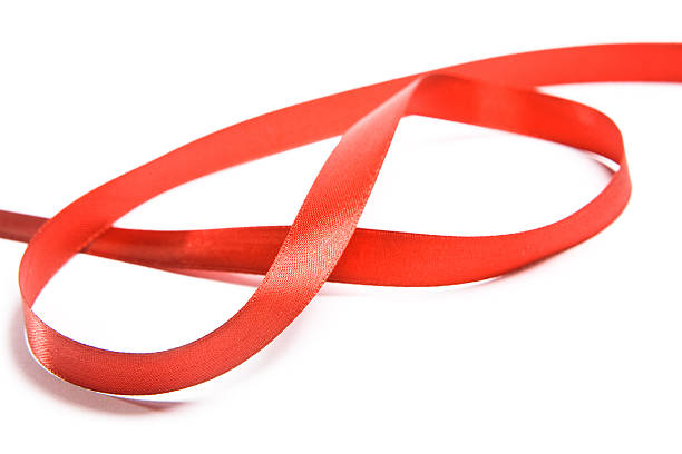 istock Shiny red satin ribbon on white background 530504245