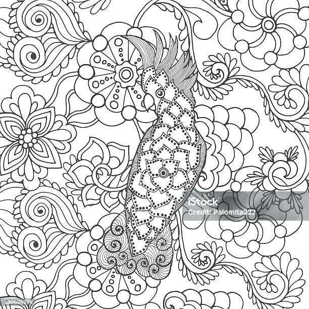 Cute Cockatoo In Fantasy Flowers Stock Illustration - Download Image Now - Abstract, Adult, Animal
