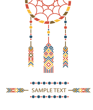 Dream catcher. Feathers with ethnic pattern in vector isolated on a white background