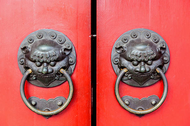 istock Traditional Chinese Doors With Brass Handles 530505439