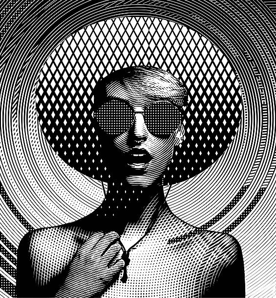 istock Line Art Portrait of one young woman and Halftone Pattern 530507970