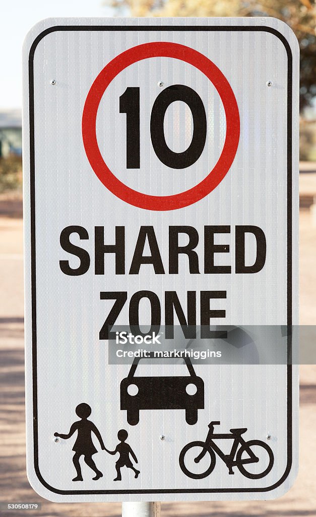 safety sign for shared zone safety sign Australia Pedestrian Stock Photo