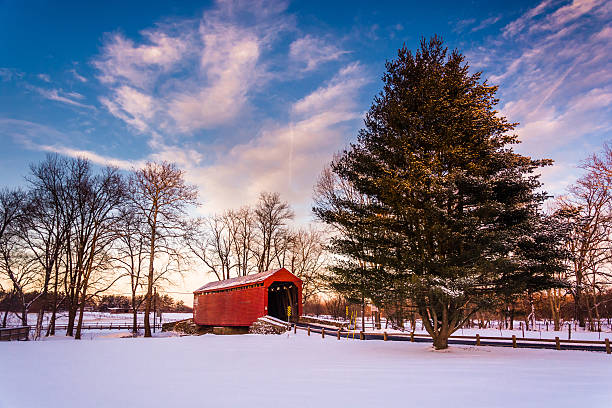 Loy's Station Covered Bridge, in Frederick County, Maryland. stock photo