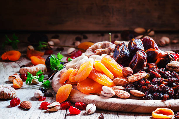 Dried apricots, dates, raisins and various nuts
