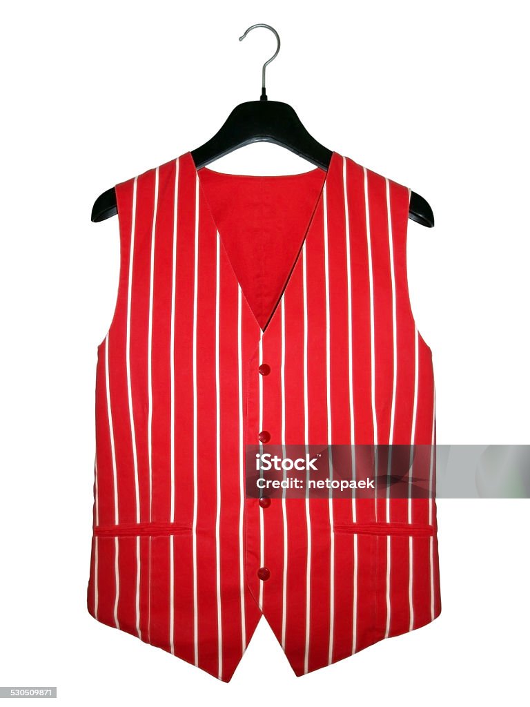 Waiter vest Old red waiter vest on a hanger. Waistcoat Stock Photo